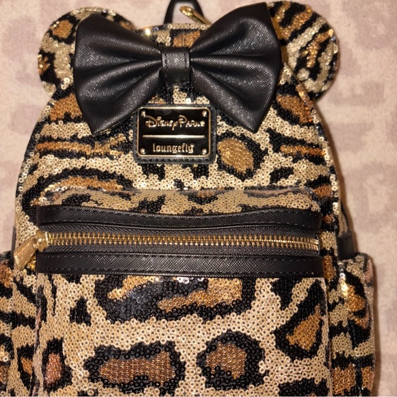 Disney Parks Loungefly Animal Kingdom Leopard Print Sequin Mini Backpack - Picture 2 of 5